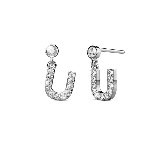 Solid 925 Sterling Silver Initial Crystal Personalised Alphabet Letter Earrings
